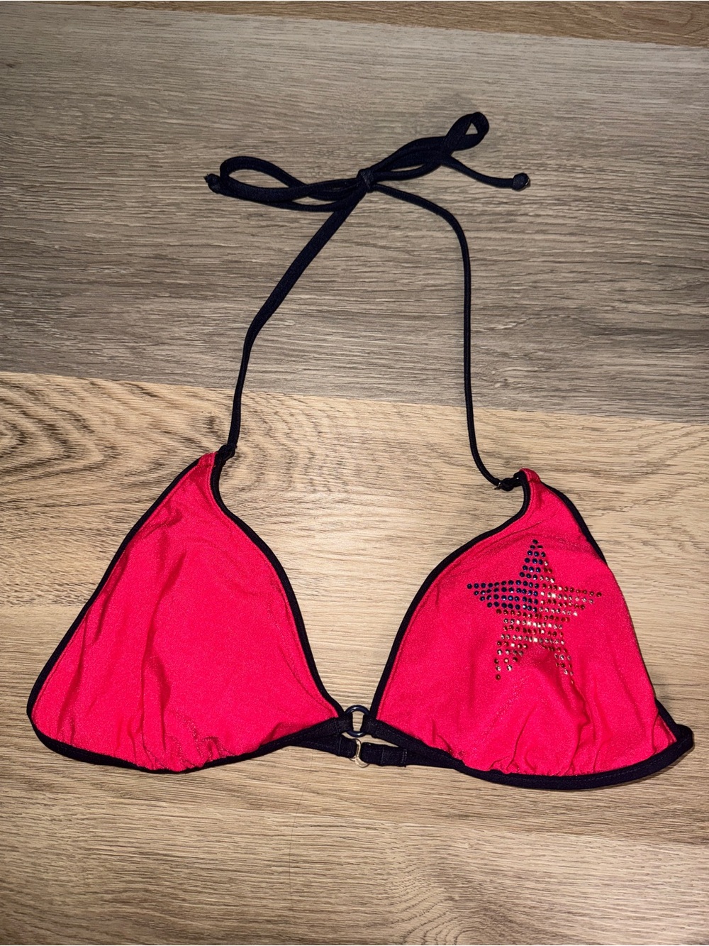Women’s Red Triangle Bikini Top with Black Trim
